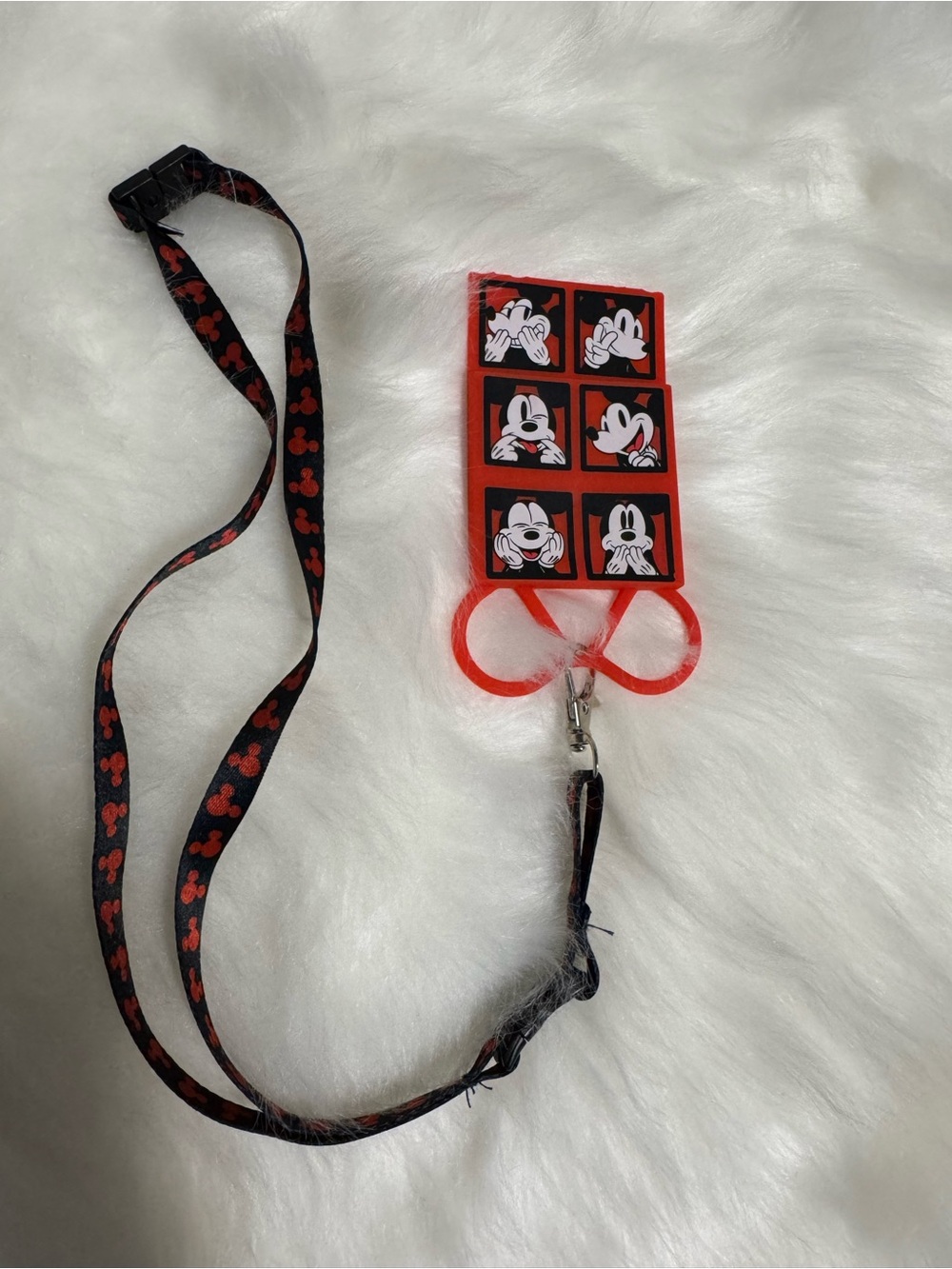 Disney Black and Red Mickey Mouse Lanyard with Red Character Badge Holder
